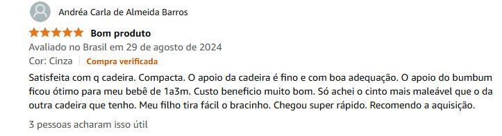 Cadeirinha Cosco Progress depoimentos 